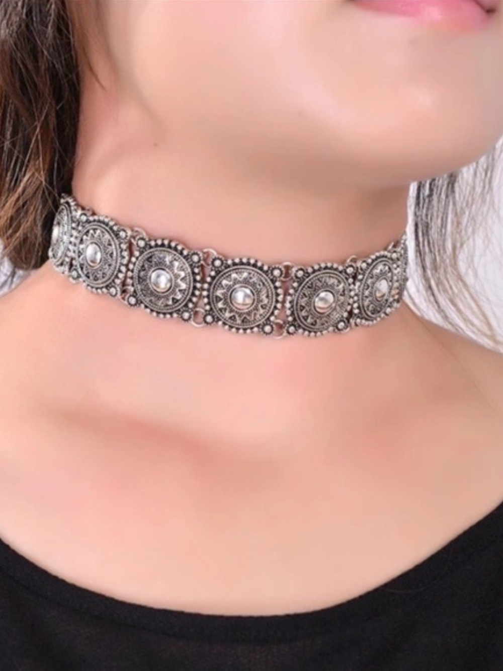 Y2K Hot Boho Choker Silver Necklace statement - Picture 5 of 5